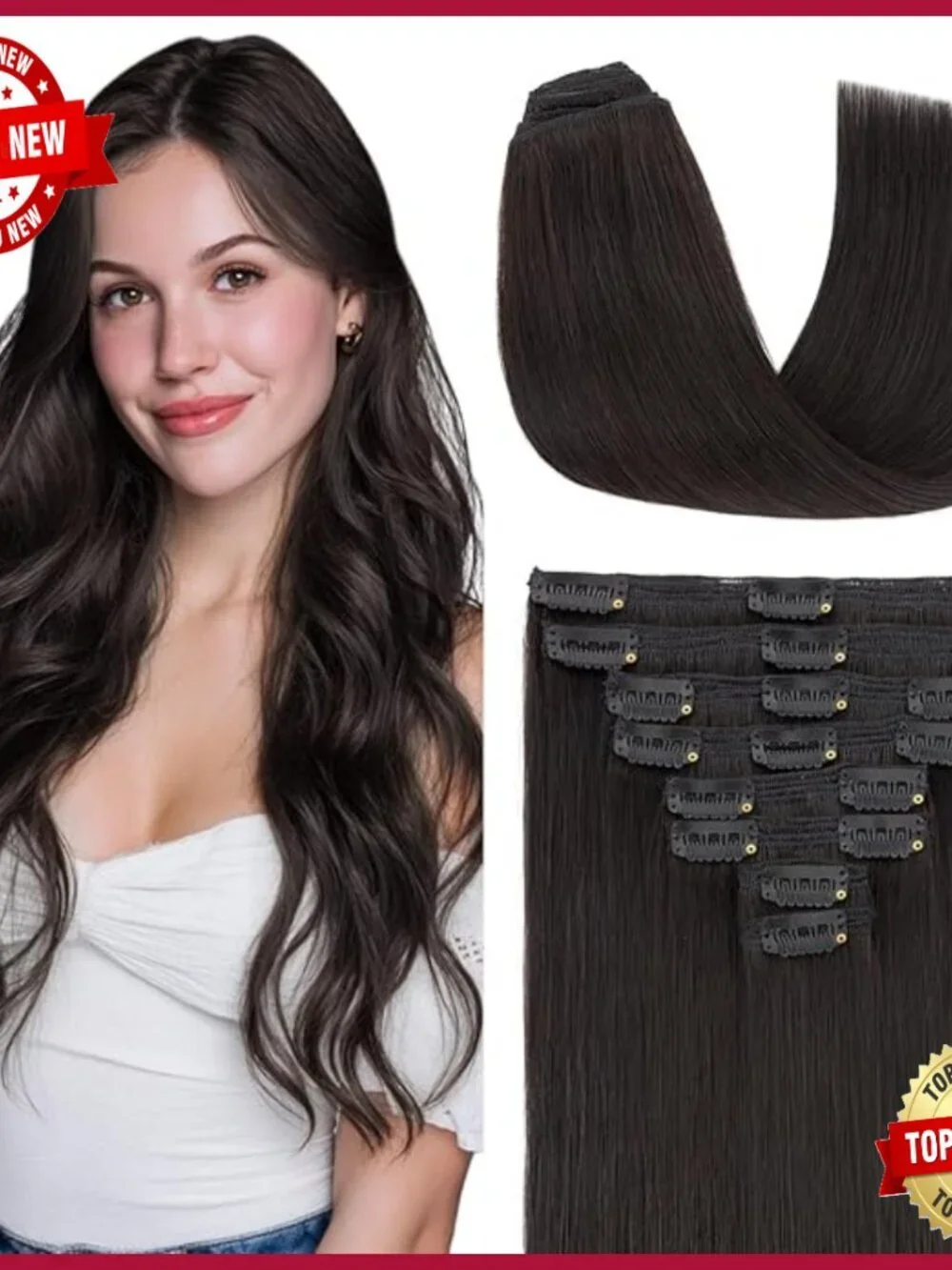 18 Inch Human Hair Extensions, 8 Wefts, Clip-In for Volume & Length